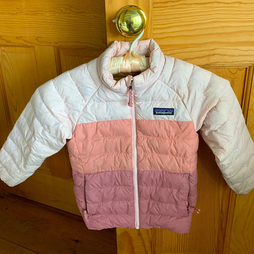Patagonia Girls' Colorblock Puffer Jacket - White, Peach, Mauve